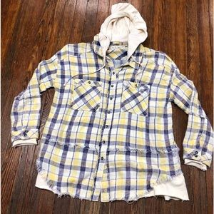 Free The People Calico Basin Plaid Hoodie Shirt Jacket Layered Jacket